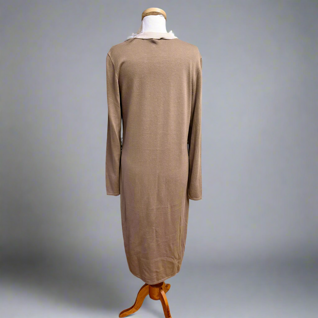 Cabi Genteel long brown cardigan with sash, size M