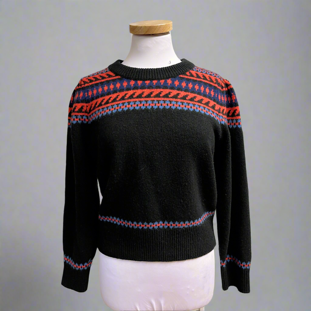 Hunter Bell black Jackie Fair Isle sweater, size M