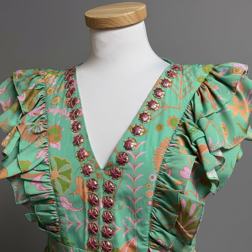 Sheridan French green and pink Stacy dress, size XS