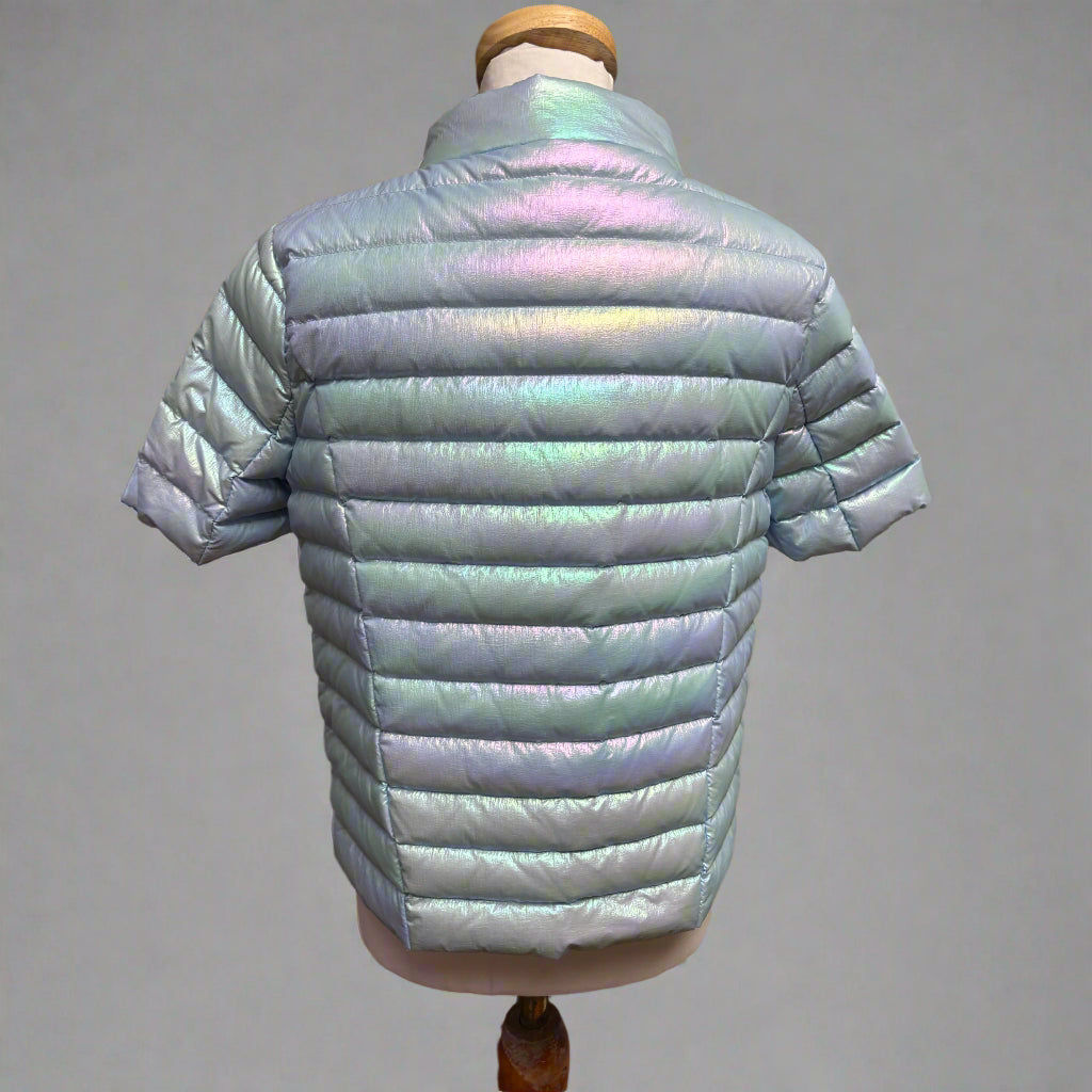 J. McLaughlin iridescent blue Amira puffer coat, size S, NEW WITH TAGS!