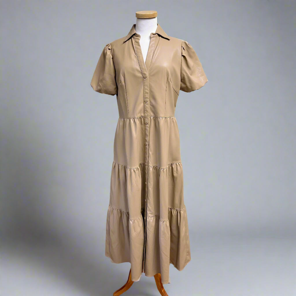 Anna Rae tan vegan leather Phoebe dress, size L, NEW WITH TAGS!