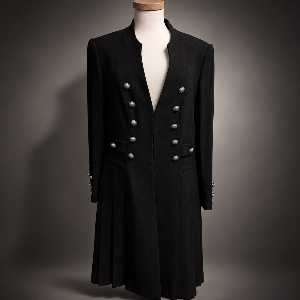 Zelda black pleated coat, size 10