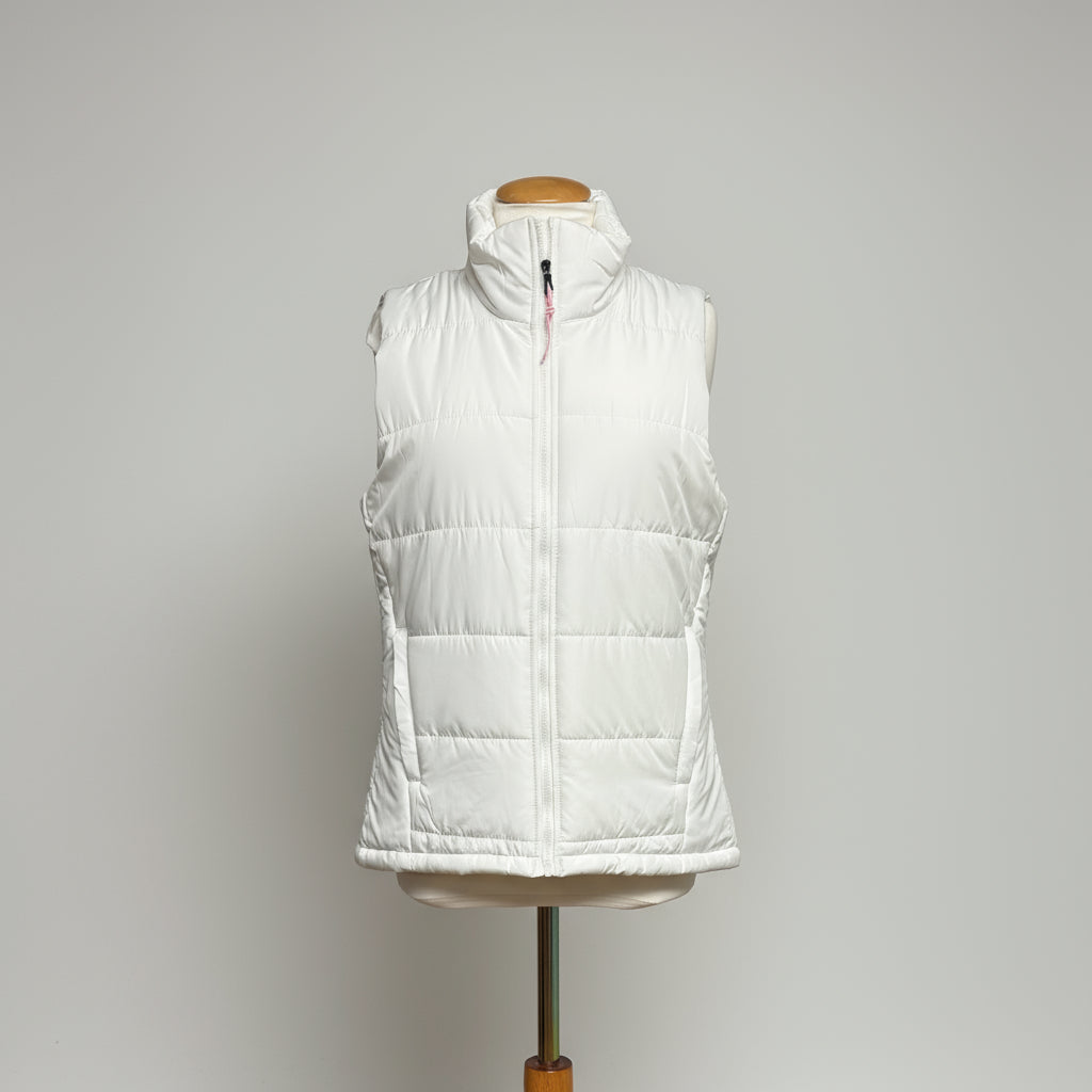 Pearly Vine white and pink puffer vest, size S