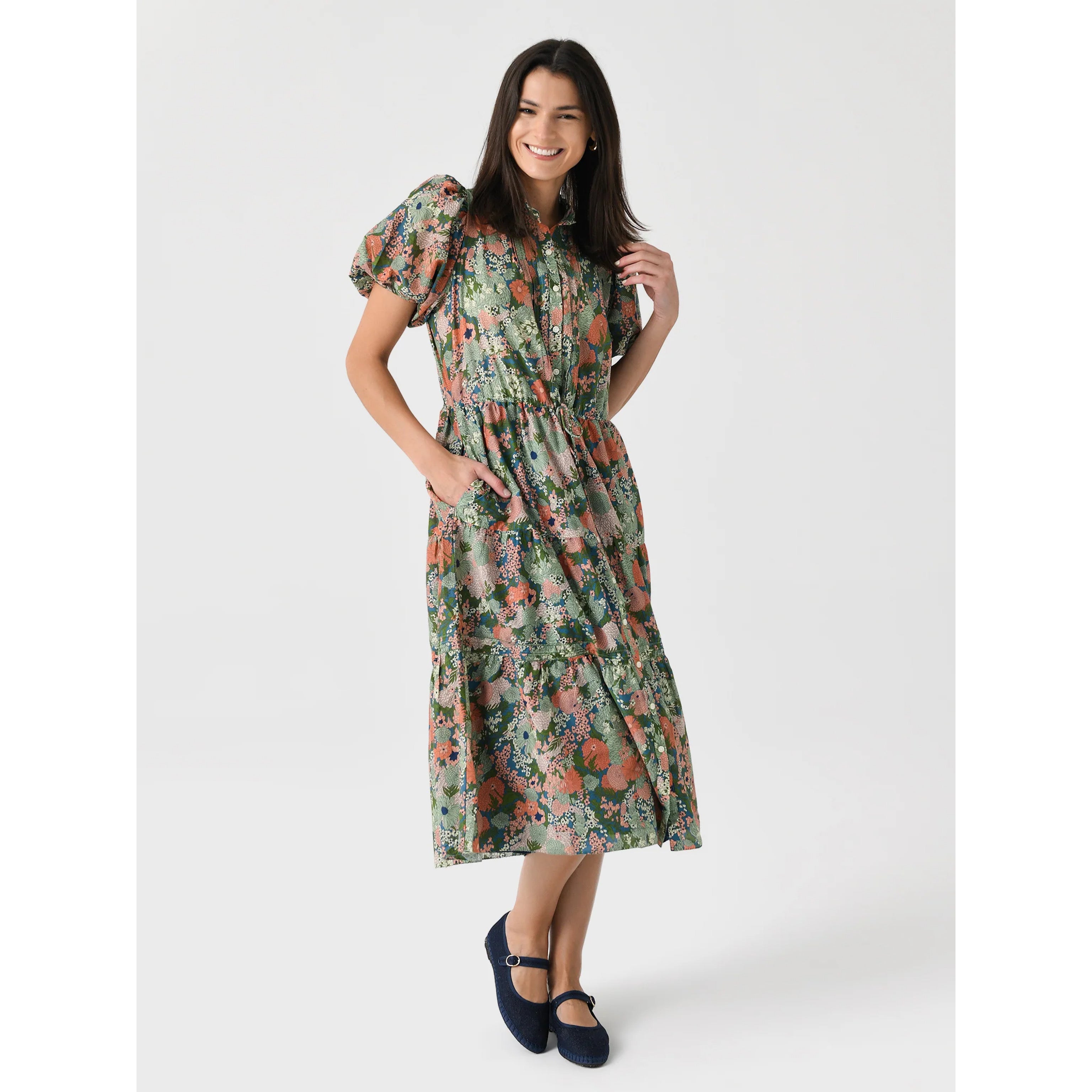 Trovata green floral Hildie dress, size XS