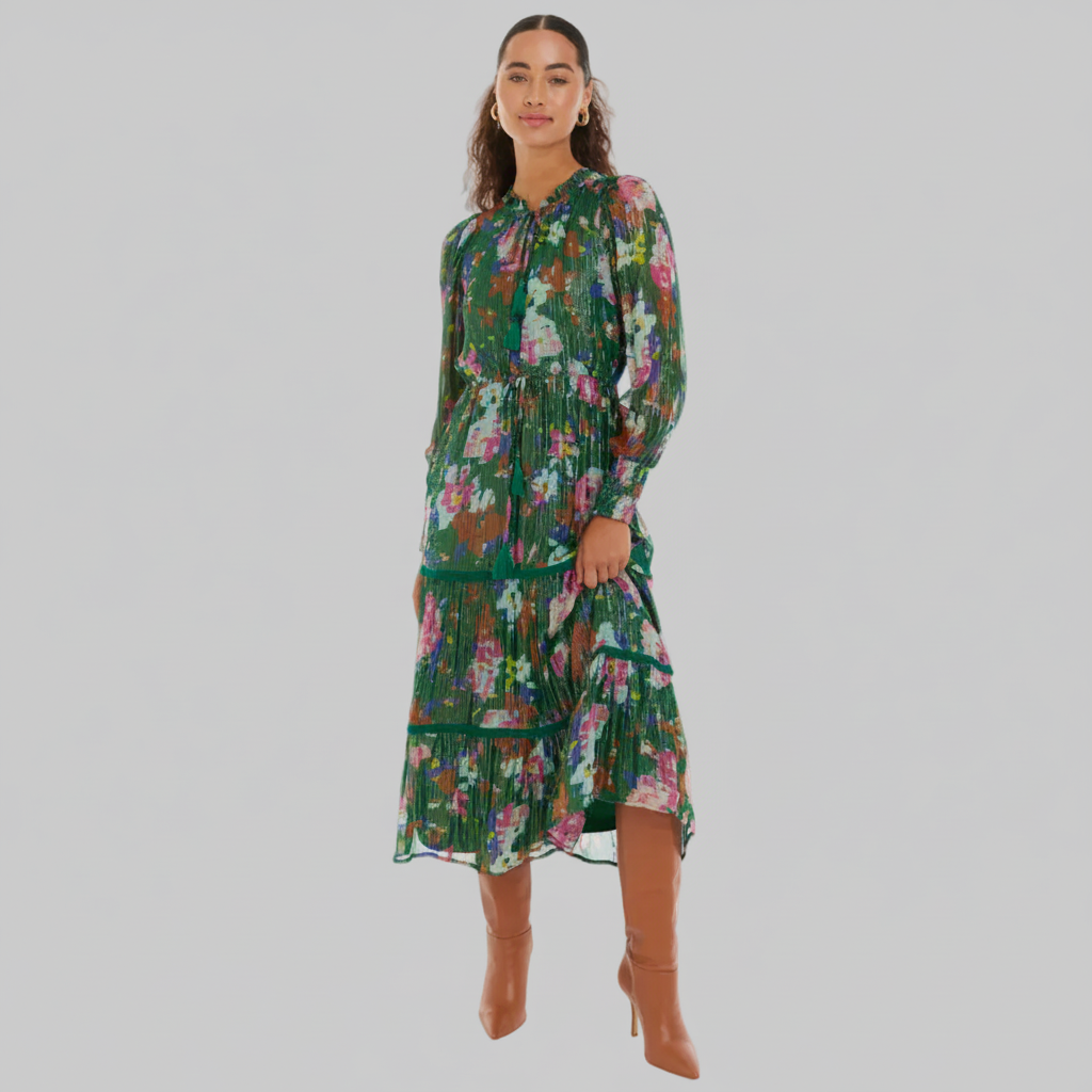 Allison green metallic floral dress, size XS