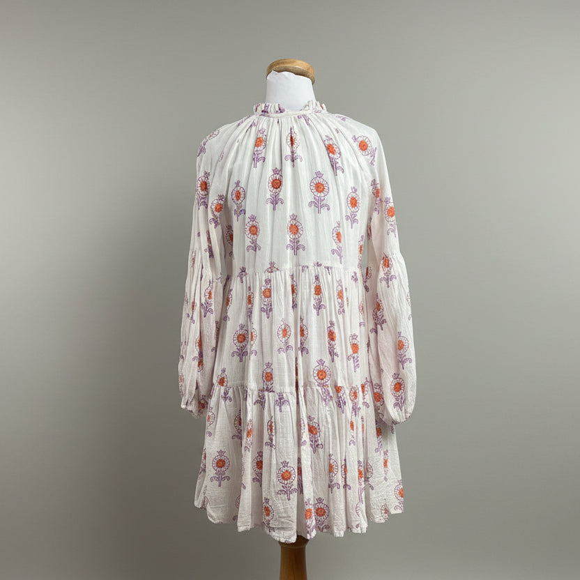 Oliphant white, lavender and orange floral dress, size S