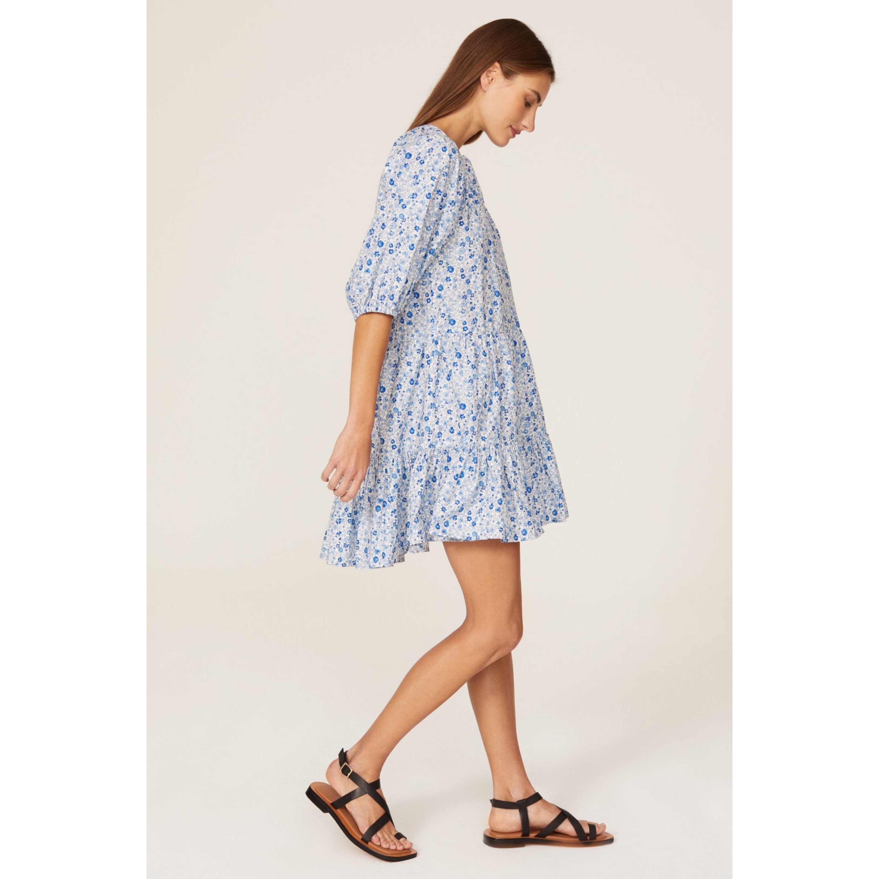 Apiece Apart white and blue floral Mitte dress, size XS
