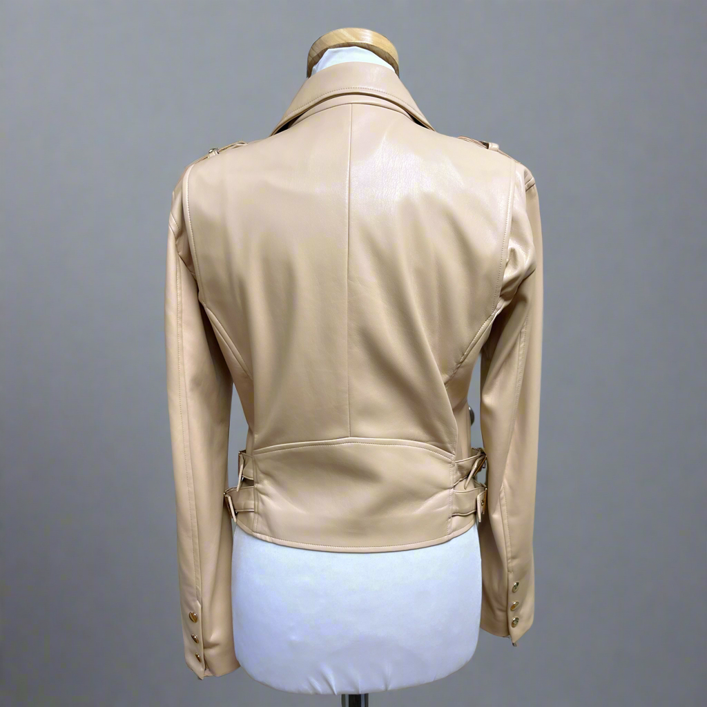 Generation Love tan vegan leather moto jacket, size S