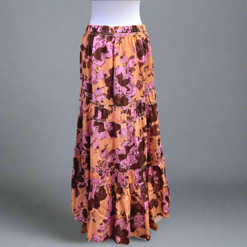 Significant Other peach floral maxi skirt, size 10