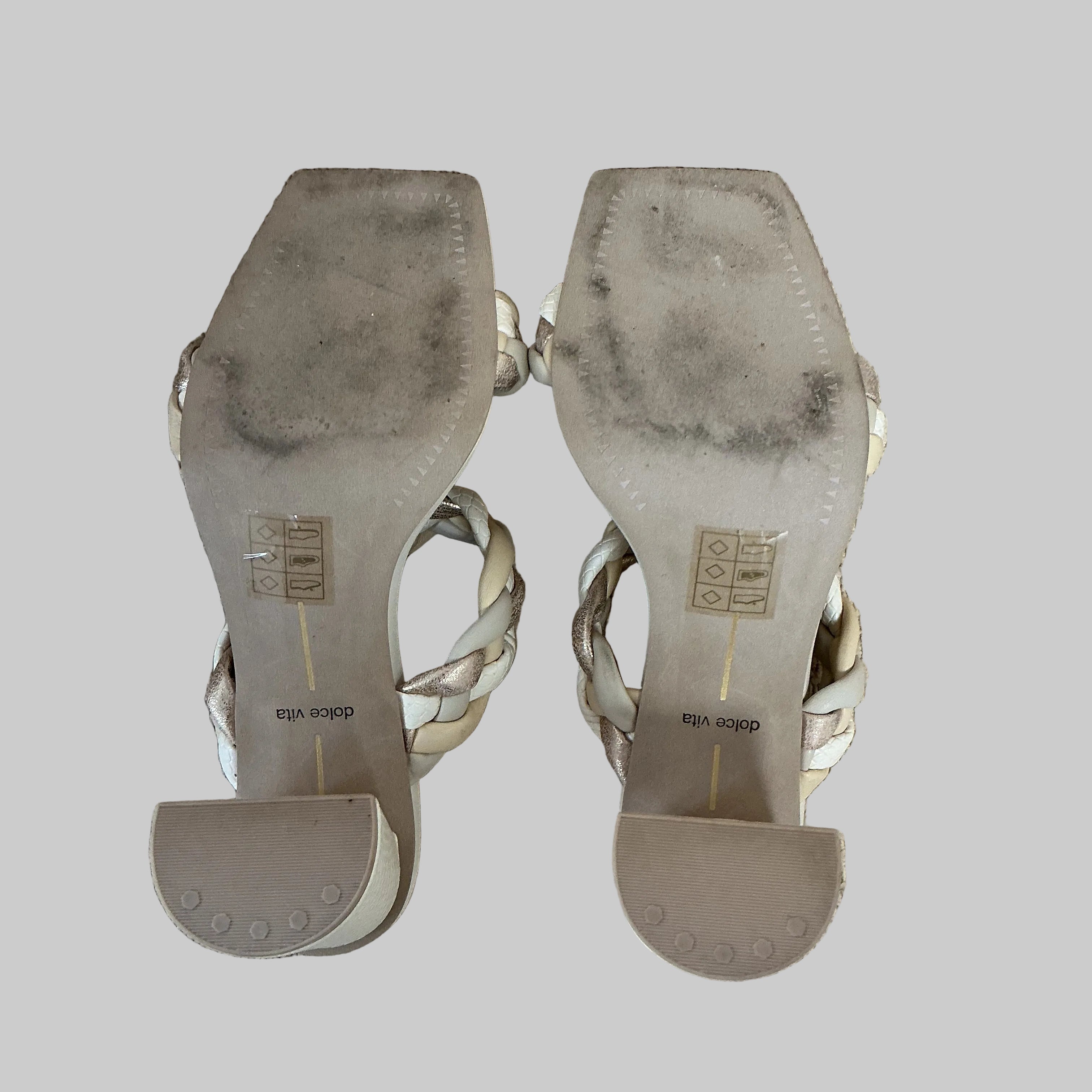 Dolce Vita cream and gold braided Paily sandals, size 7