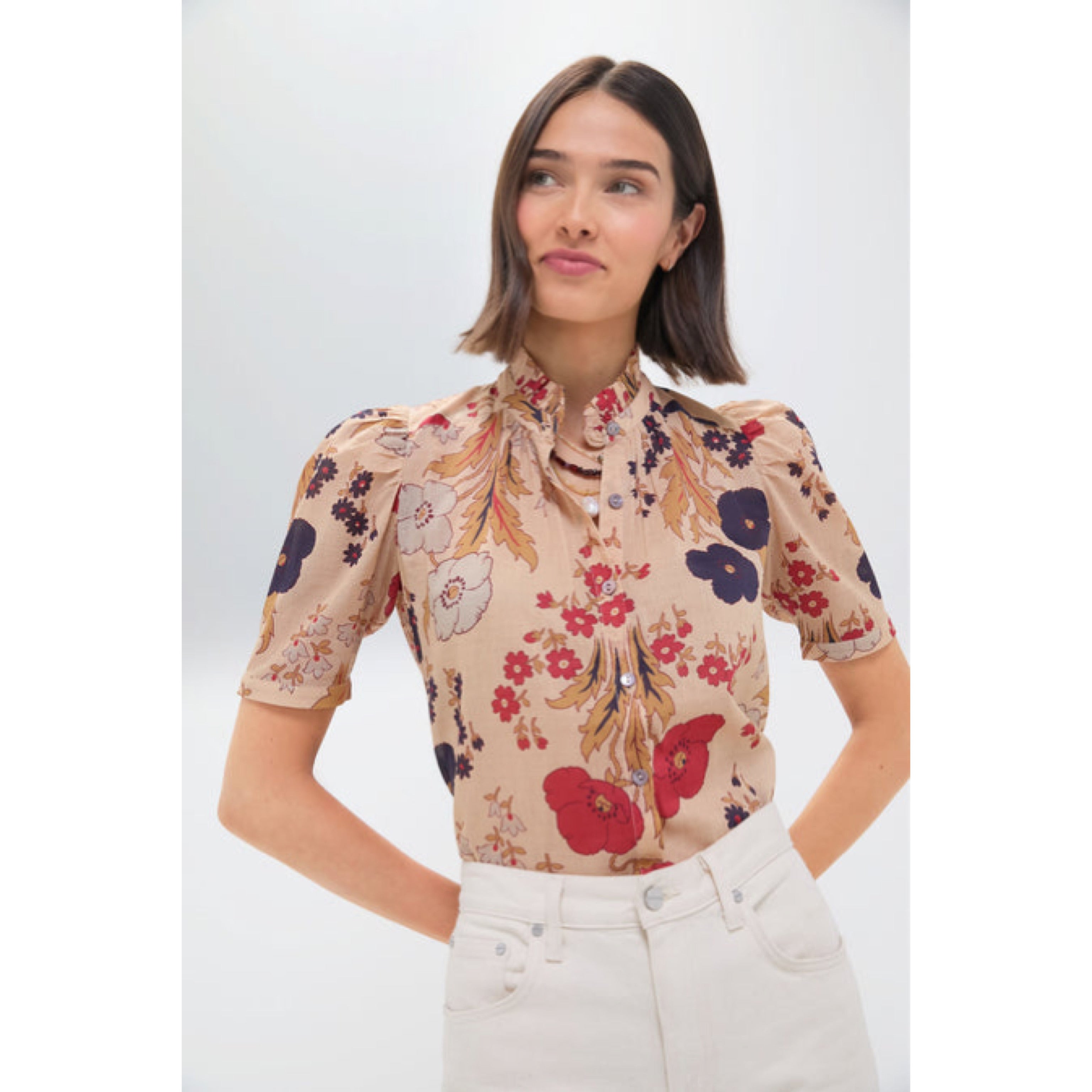 Alix of Bohemia tan Winnie Vintage Poppy blouse, size XS