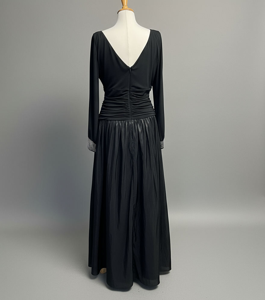 Jessica Howard black dress with jeweled cuffs, size 14