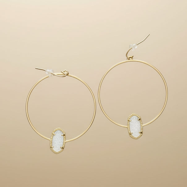Kendra Scott gold hoop with clear druzy earrings