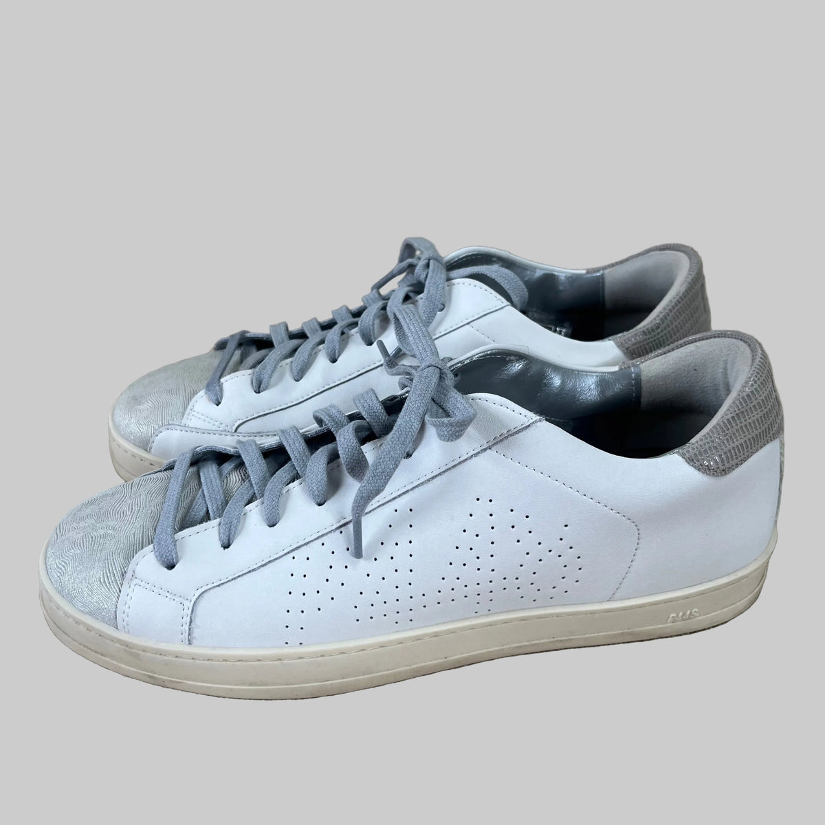 P448 white and platinum John sneakers, size 11