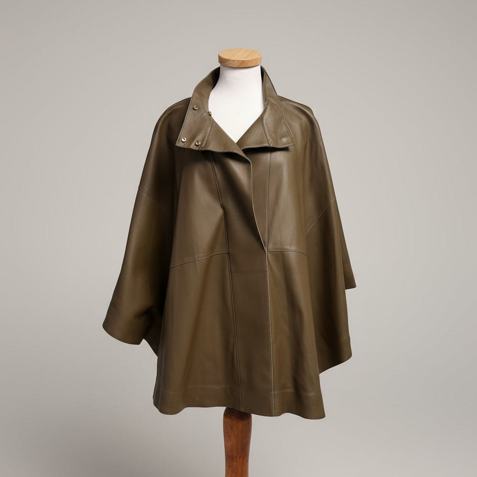 Lafayette 148 olive leather cape, one size fits most