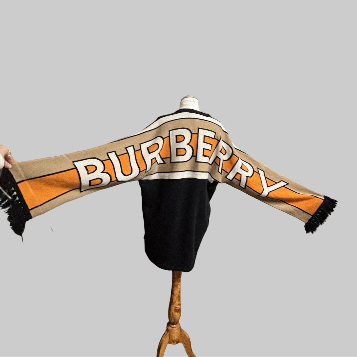 Burberry black and orange logo fringe sweater, size M