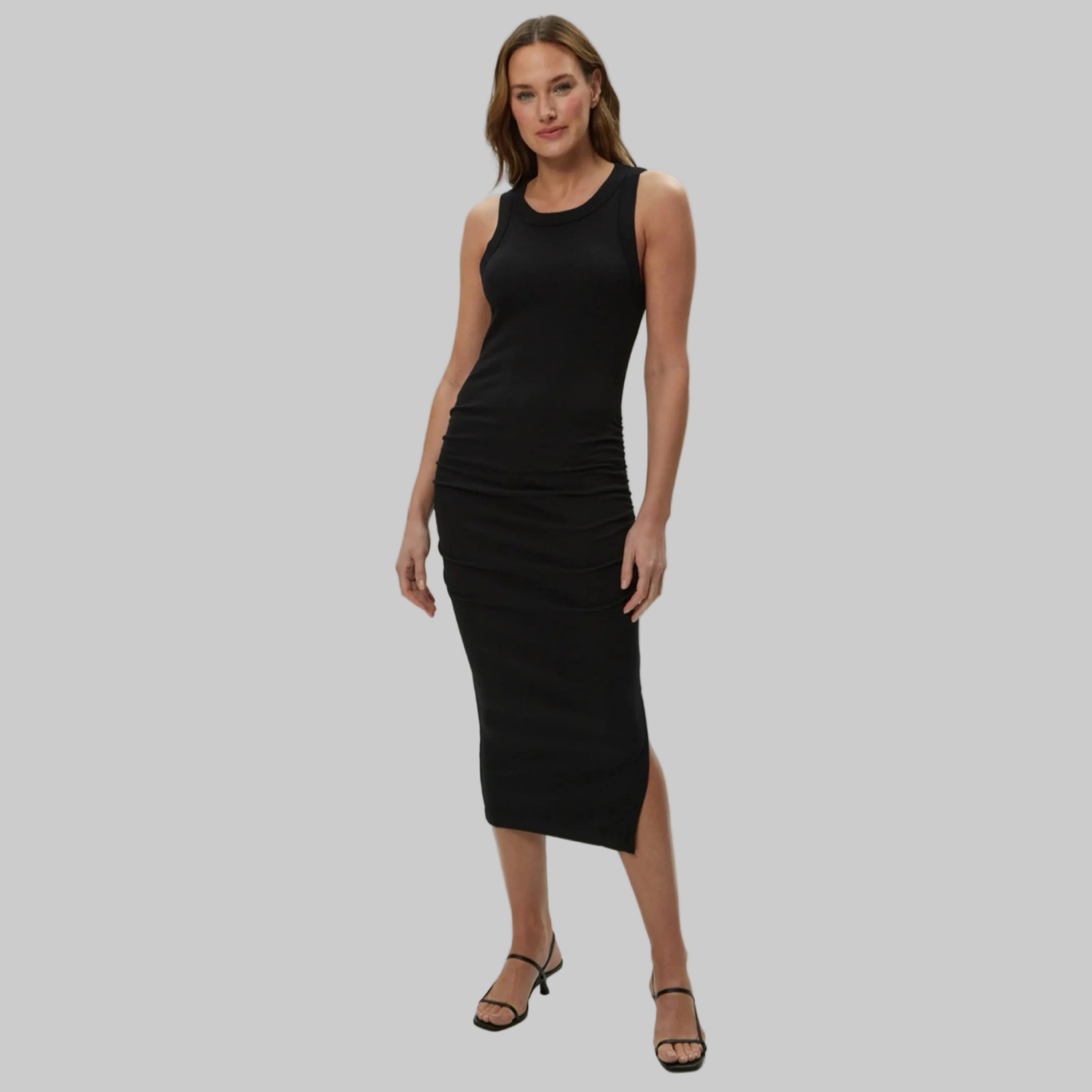 Michael Stars black Wren Ruched Midi dress, size M, NEW WITH TAGS!