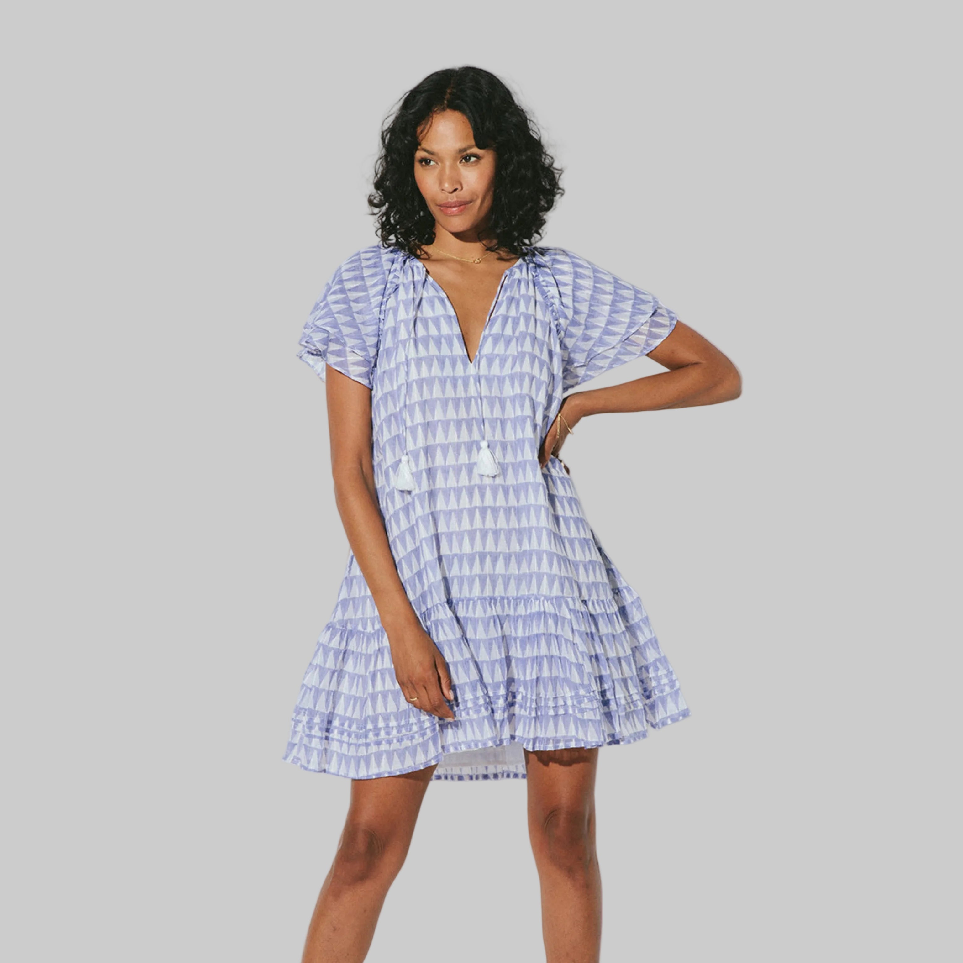 Cleobella white and periwinkle print April dress, size S