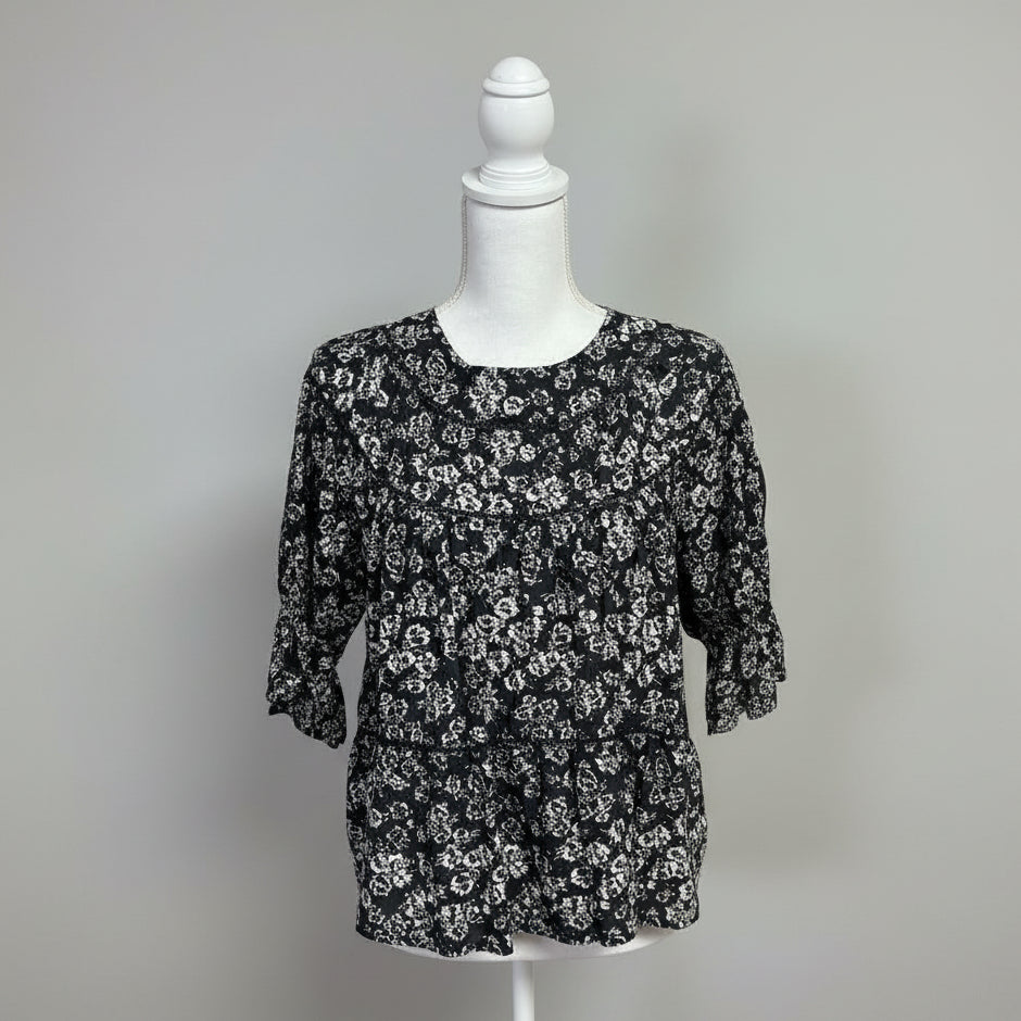 Merlette black and white floral Sol blouse, size XS