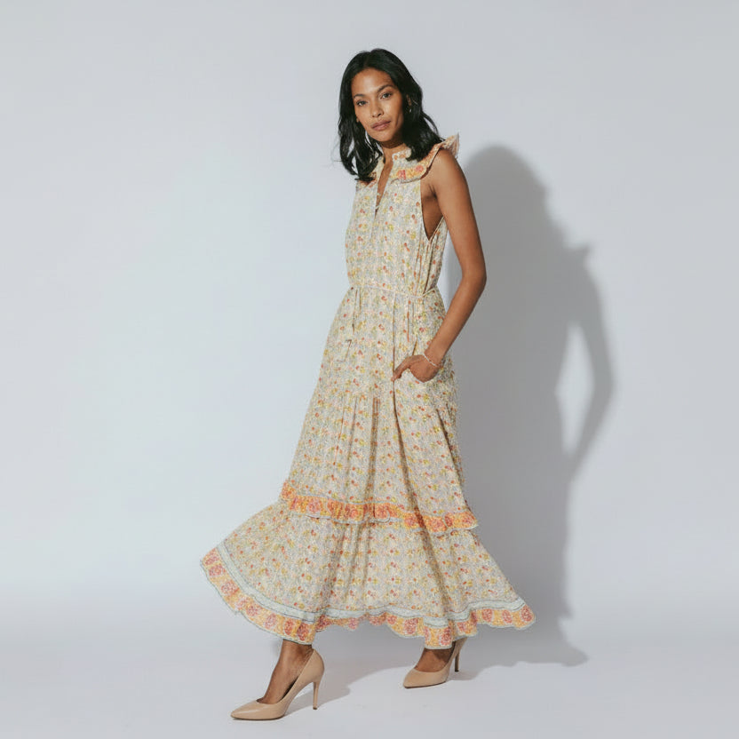 Cleobella cream, turquoise, and tangerine Kyra dress, size S
