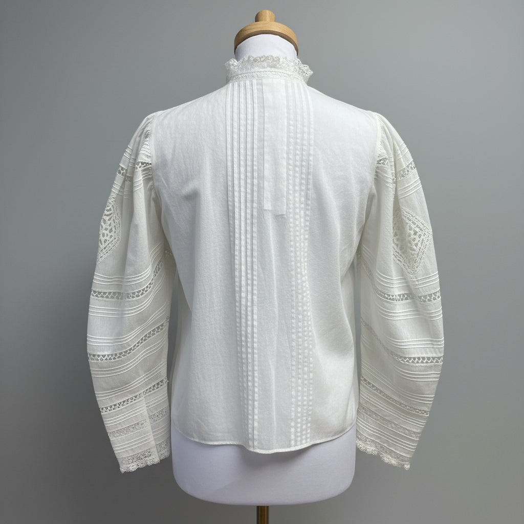 Doen ivory organic cotton & lace blouse, size S