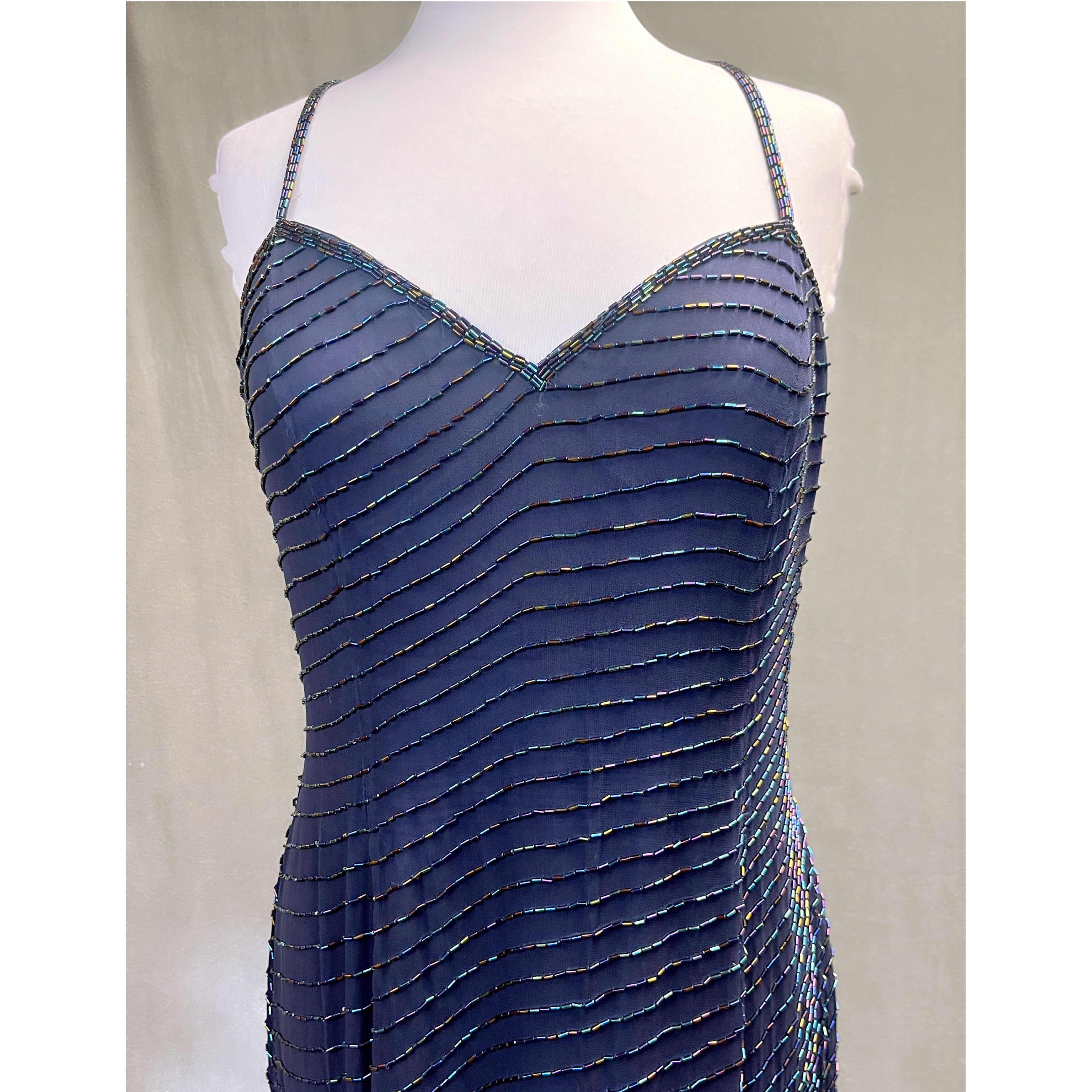 AJ Bari vintage navy beaded dress, size 14