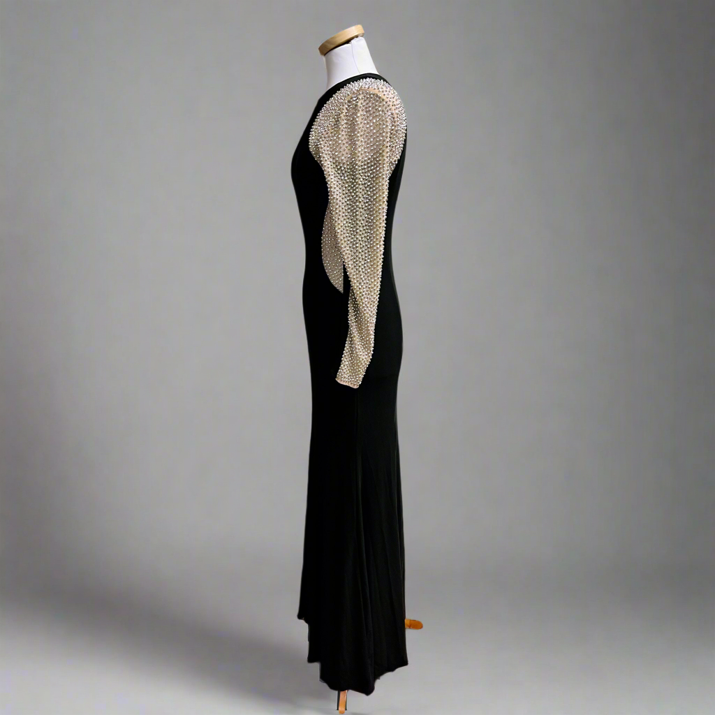 Xscape black dress with metallic studs, size 4