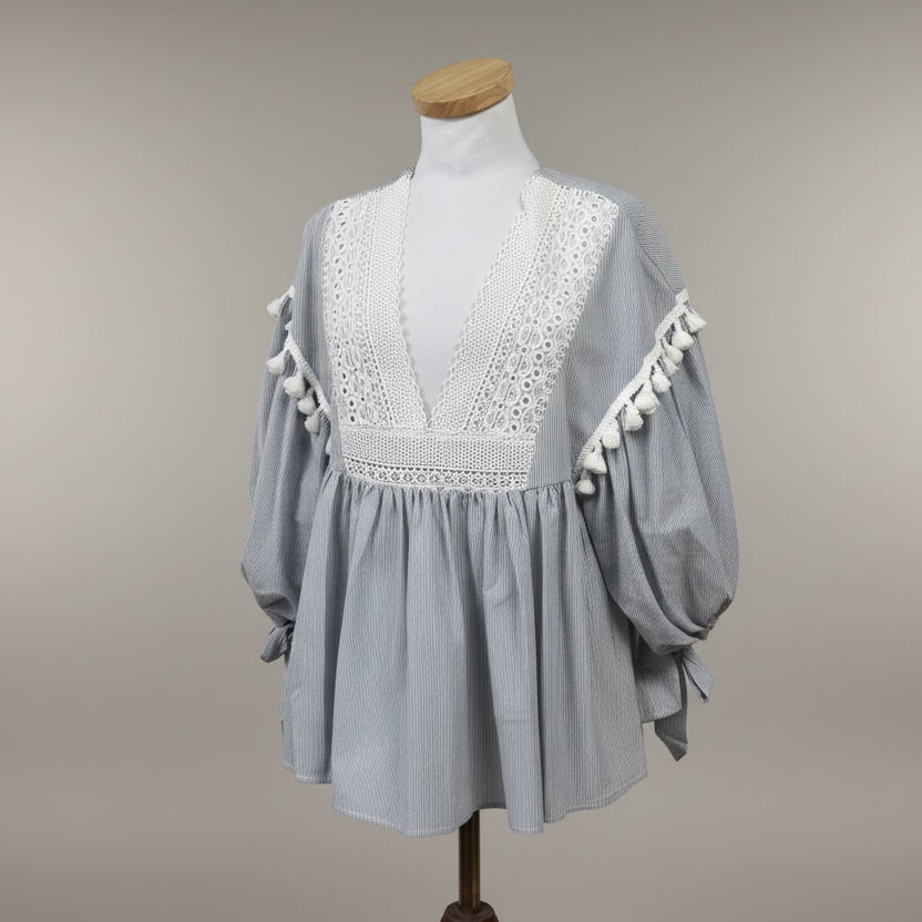 English Factory blue stripe blouse, size S