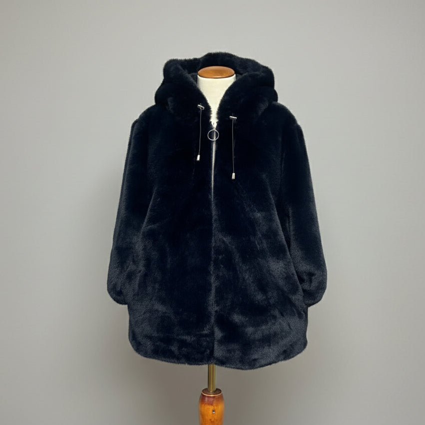 Rebecca Minkoff navy faux fur jacket, size M, NEW WITH TAGS!