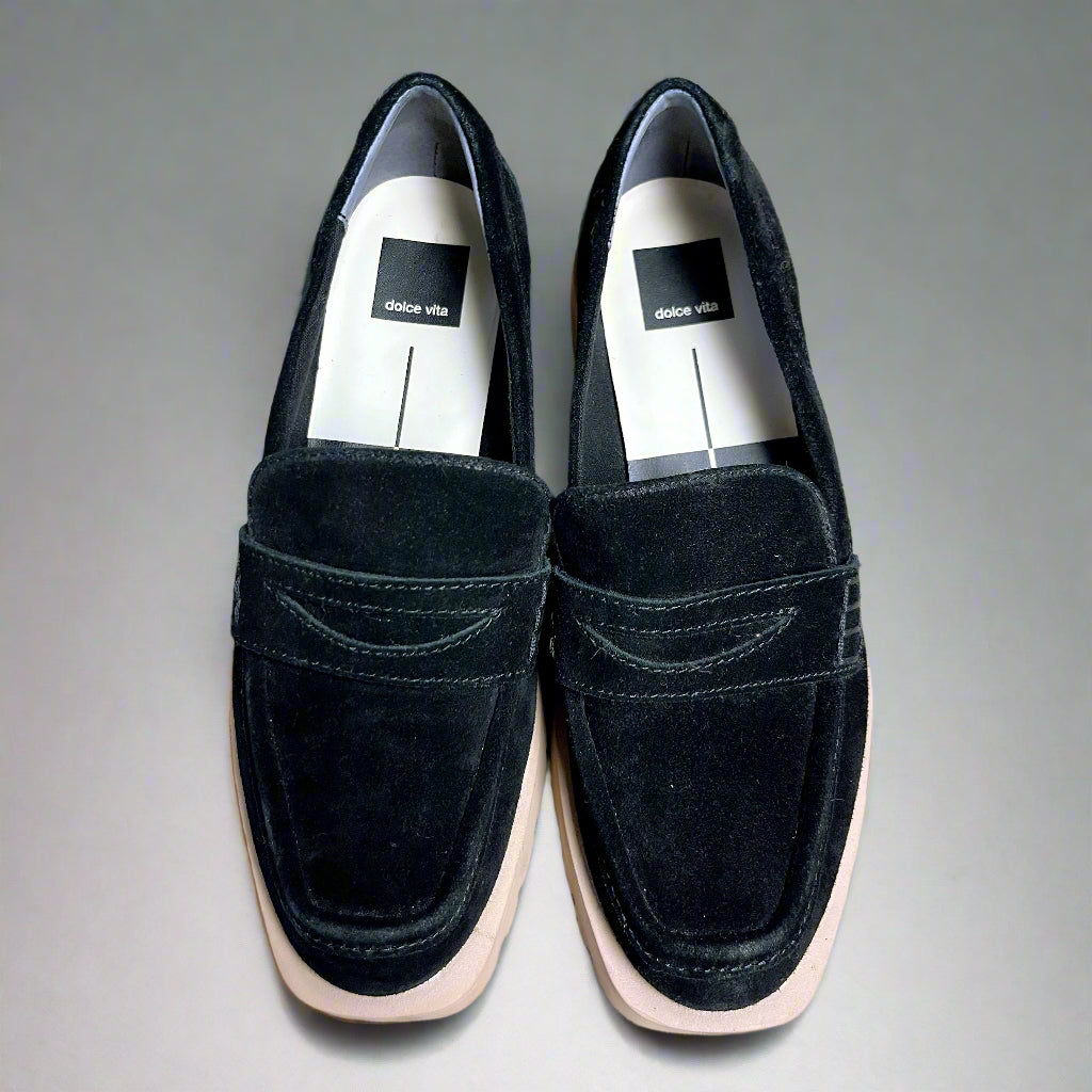 Dolce Vita black suede lug loafers, size 8