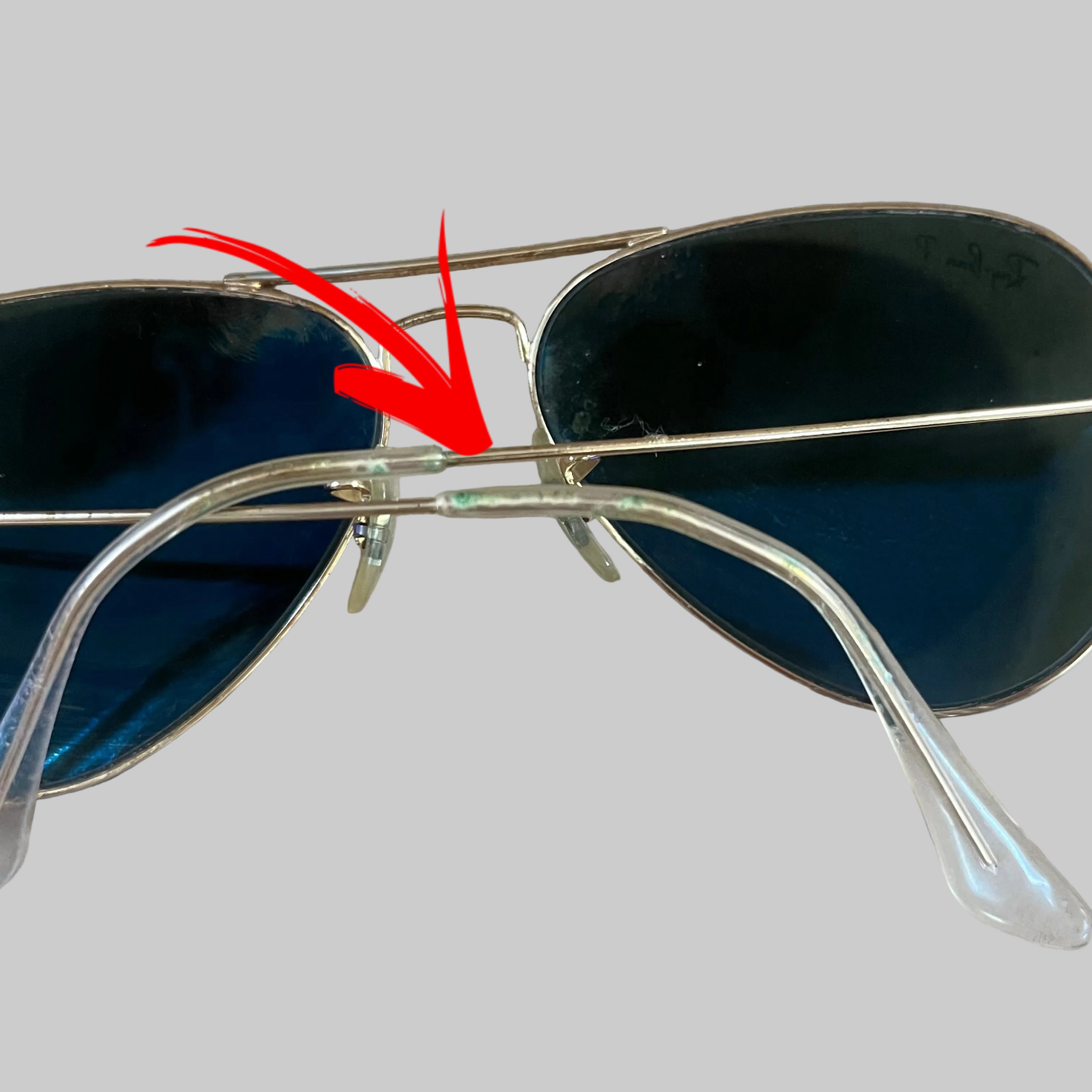 Ray Ban gold frame Aviators with green polarized lens