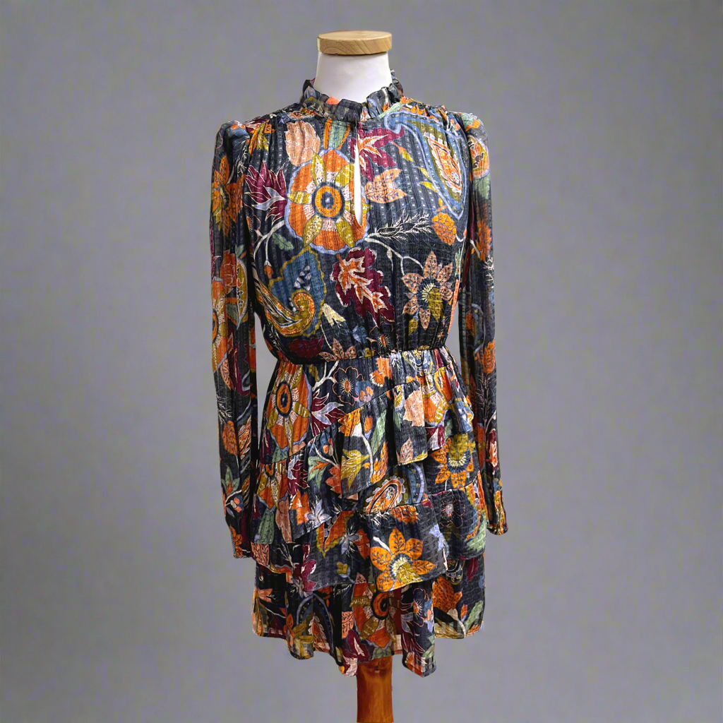 Marie Oliver blue and orange print Alana dress, size XXS