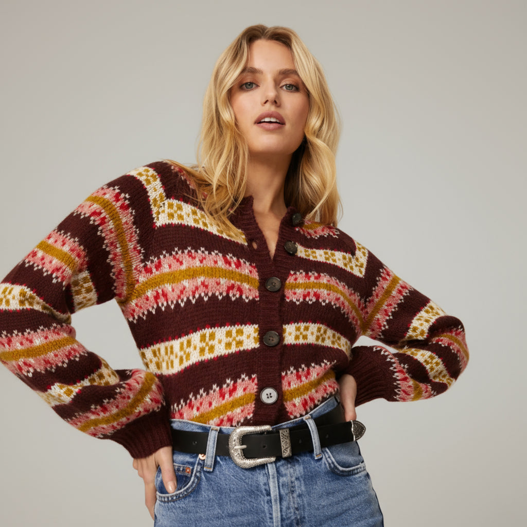 The Great burgundy Loom stripe cardigan sweater, size XS