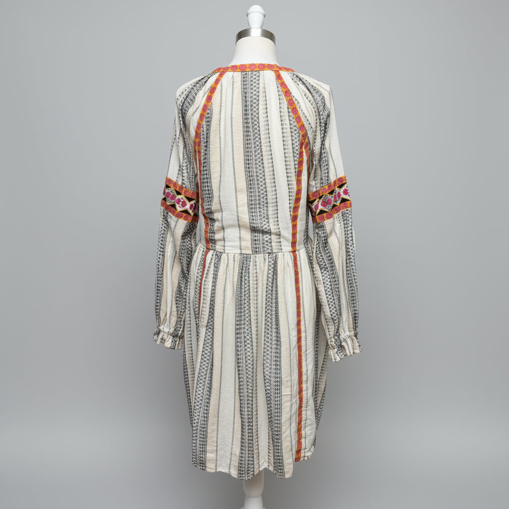 Anthropologie cream embroidered dress, size M