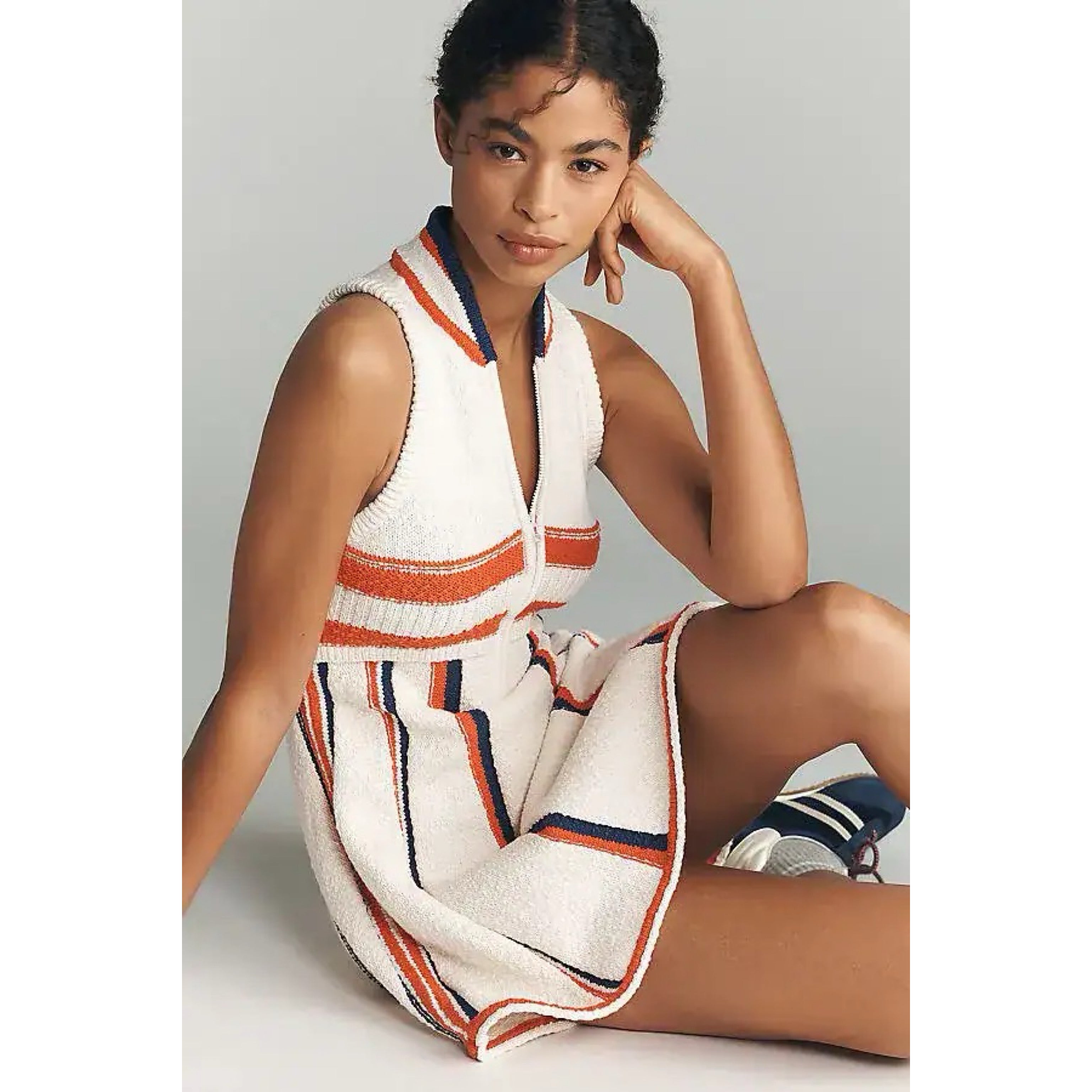 Daily Practice ivory, orange, and blue knit dress, size S