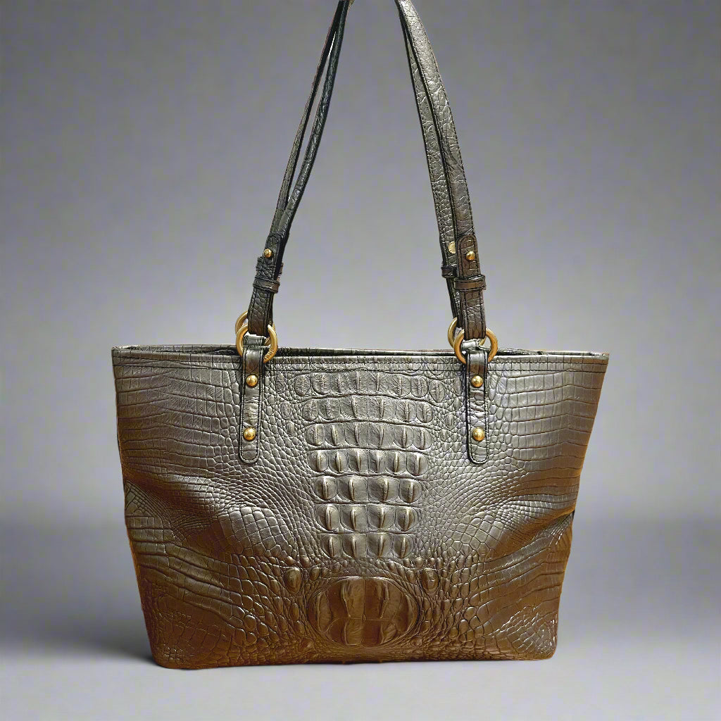 Brahmin pewter "croc" leather tote