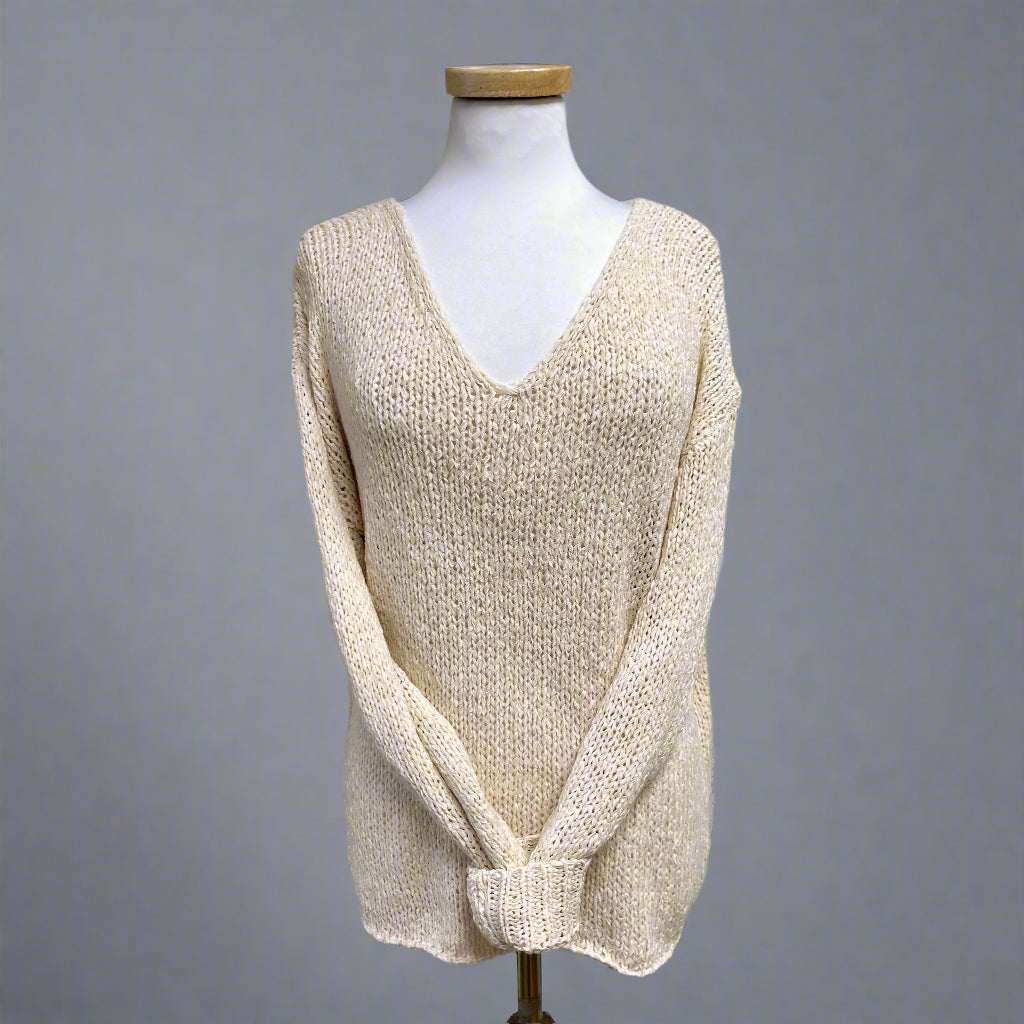 Esqualo sand oversized V-neck sweater, size XS/S, NEW WITH TAGS!
