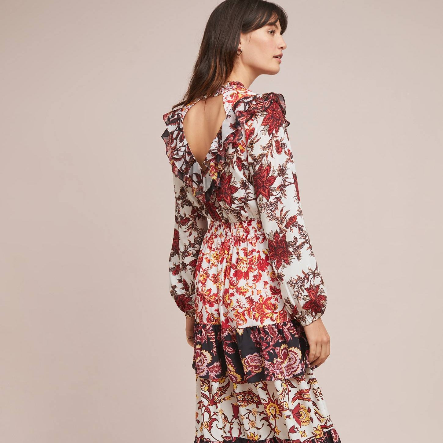 Hemant & Nandita brick and black floral Emilie dress, size S