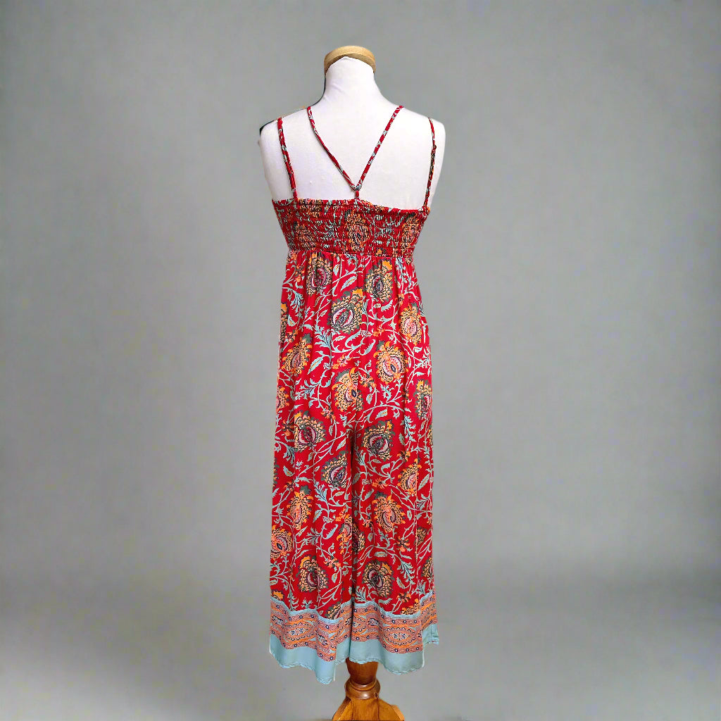 Anthropologie red print jumpsuit, size XS
