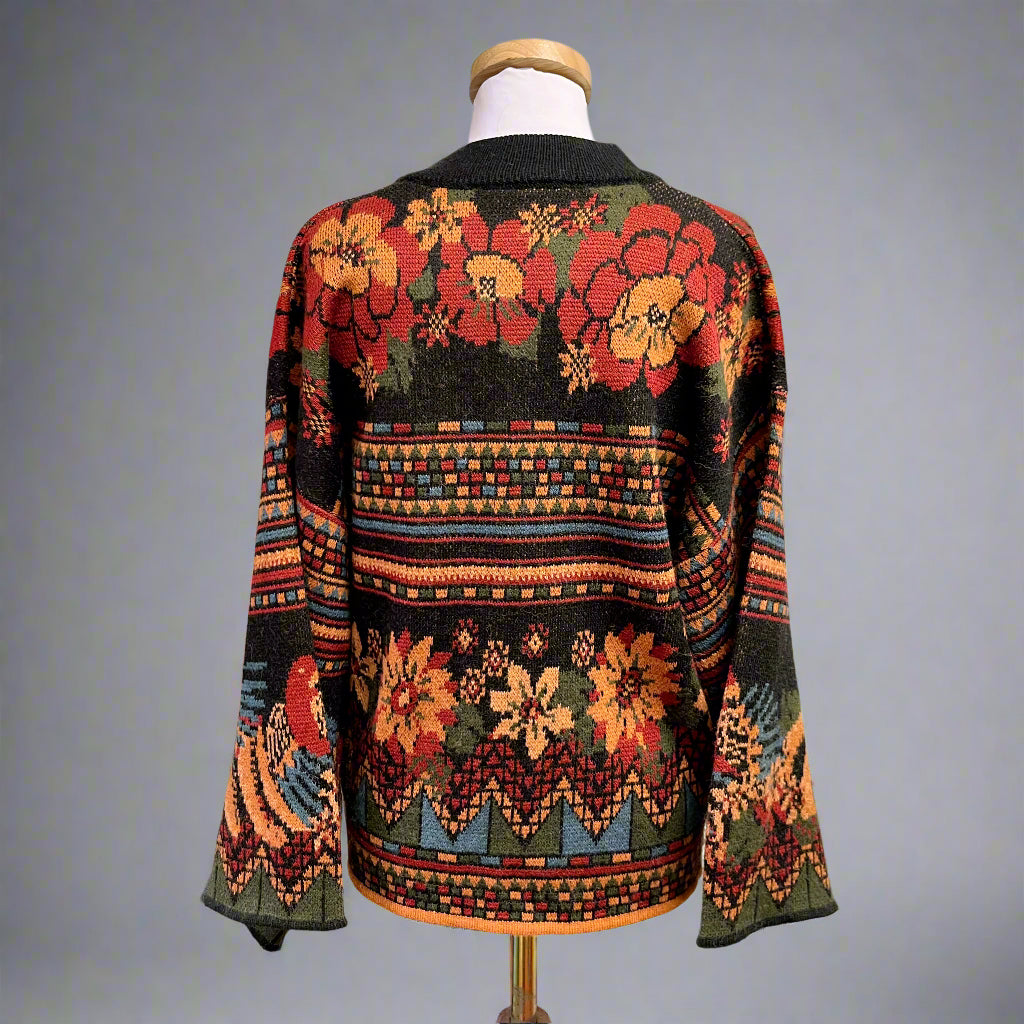 Farm Rio black and rust floral Macaw Ainika sweater, size S