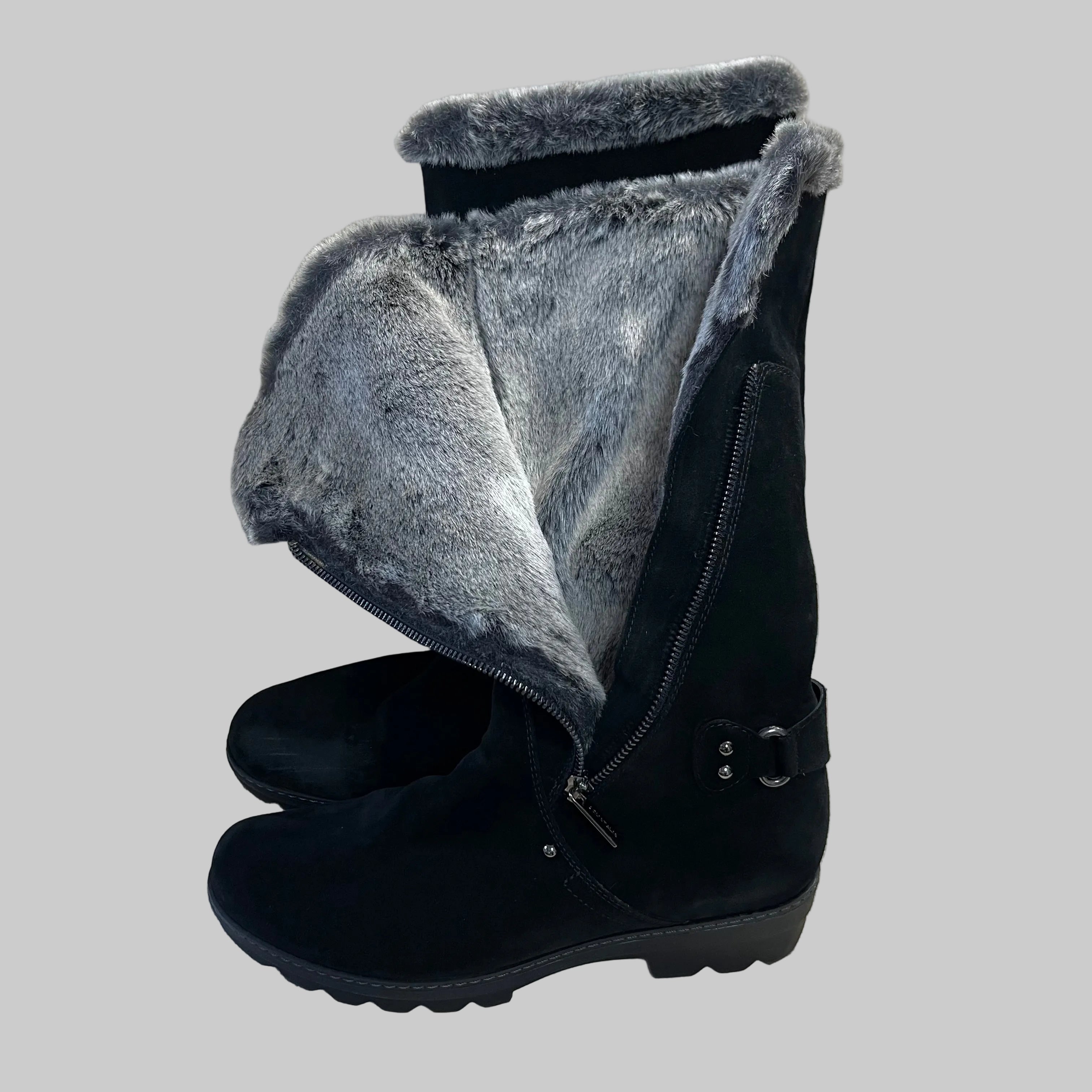 Aquatalia black suede and faux fur Komfy boots, size 40 (US size 9.5)
