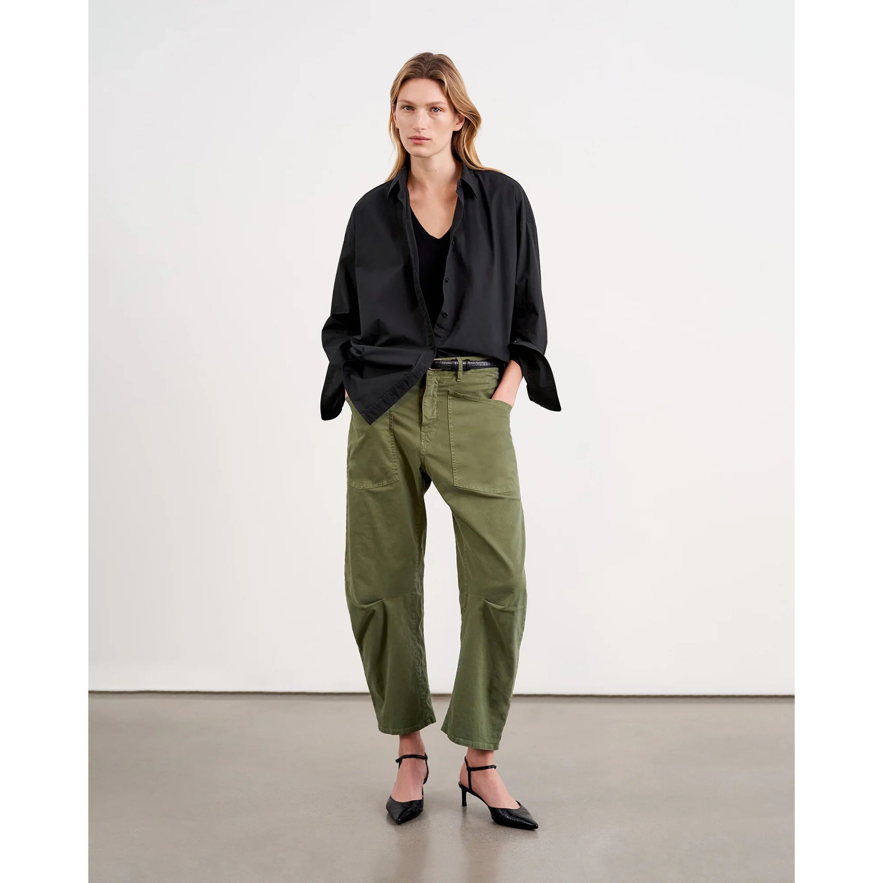 Nili Lotan olive barrel Shon pants, Size 0