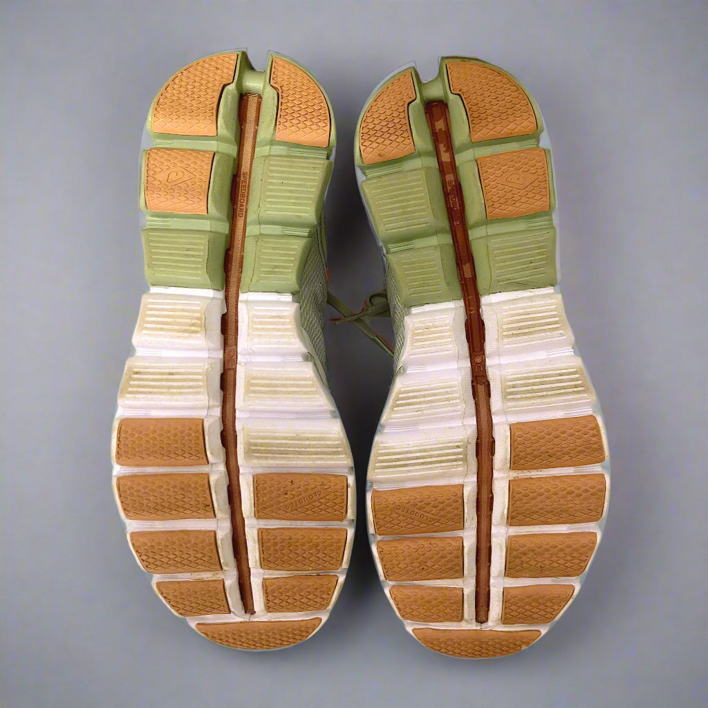 On Running sage & white Cloudflow shoes, size 7
