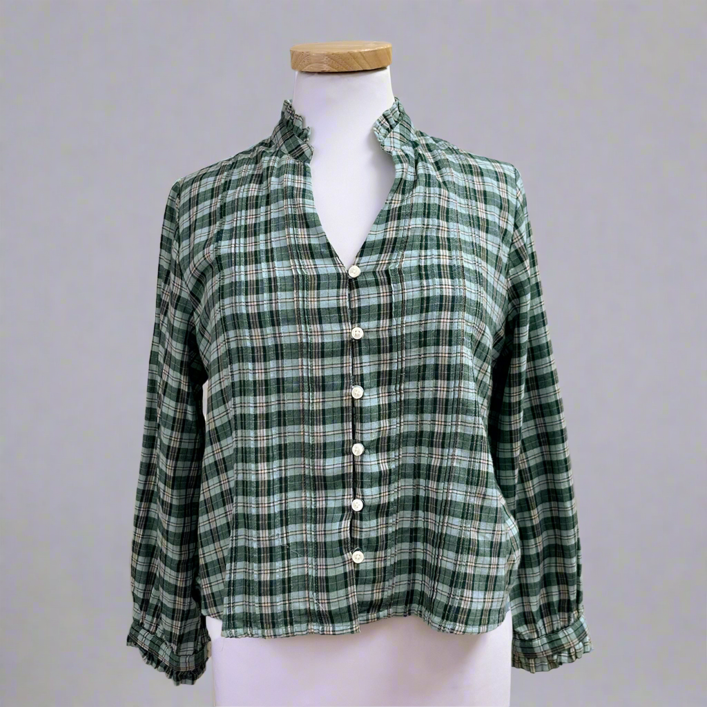 Trovata sage green plaid blouse, size XS