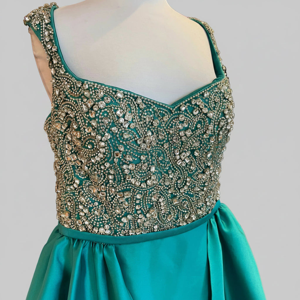 Jade green dress with crystal bodice, size XXL