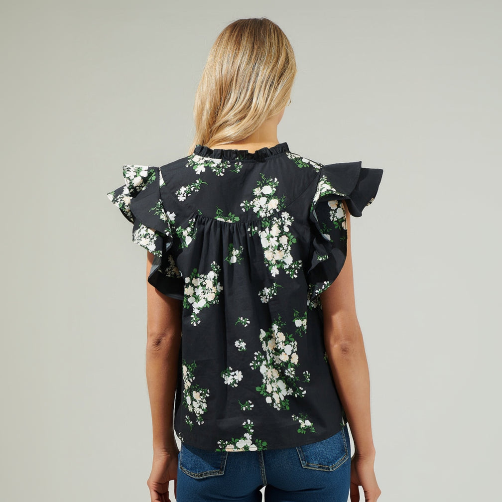 Sugar Lips black and green Emery Floral blouse, size M