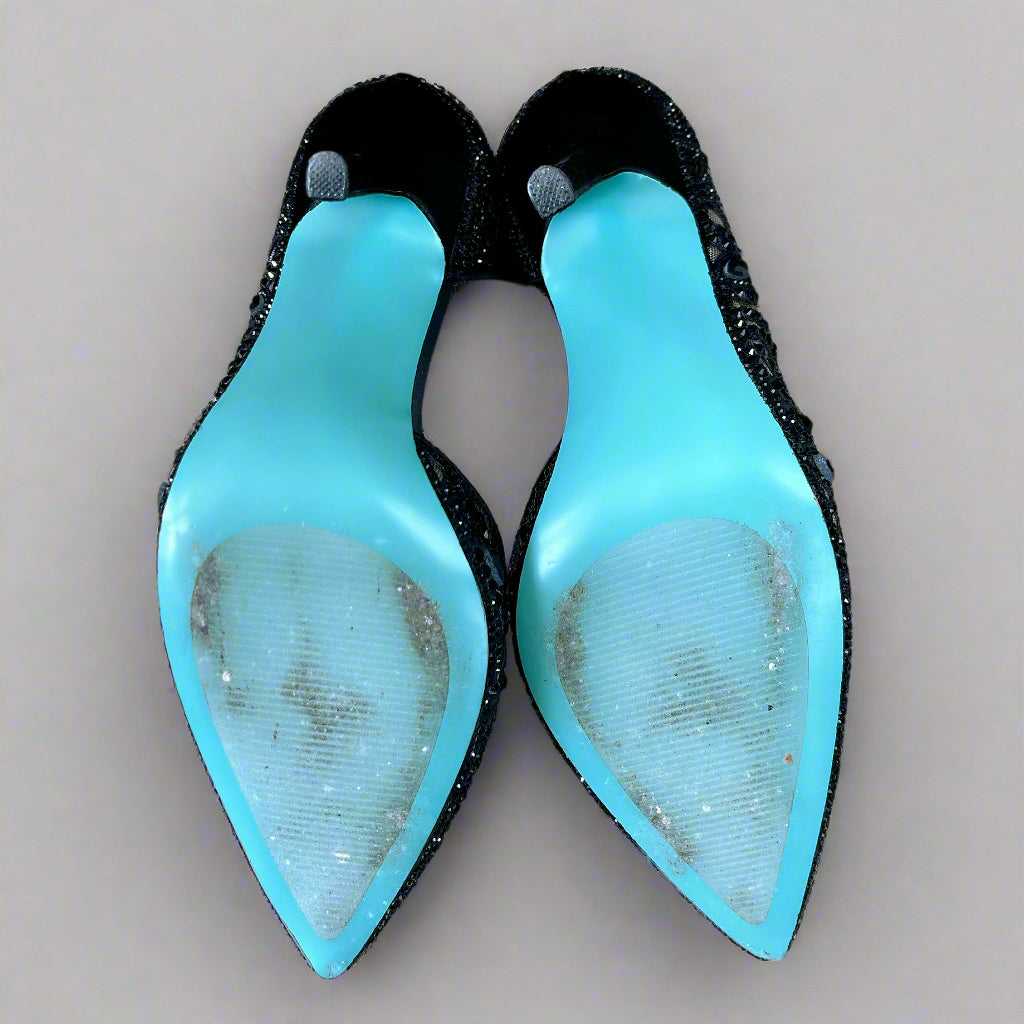 Betsey Johnson black lace and sequin pumps, size 8.5