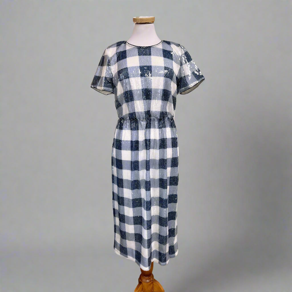 J. Crew navy gingham sequin dress, size 6, NEW WITH TAGS!