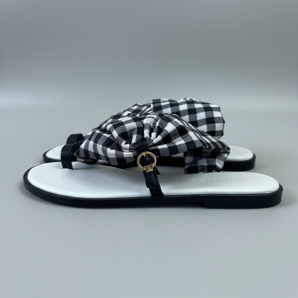 Tory Burch black and white gingham Selby Scarf sandals, size 8.5, BRAND NEW!
