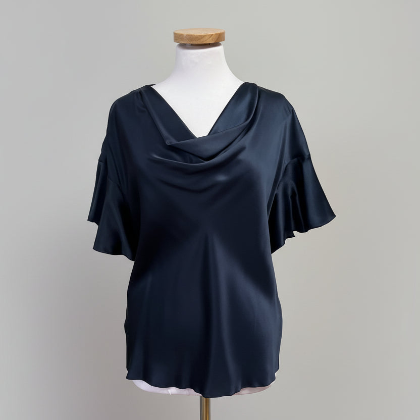 Elie Tahari navy silk blouse, size S, NEW WITH TAGS!